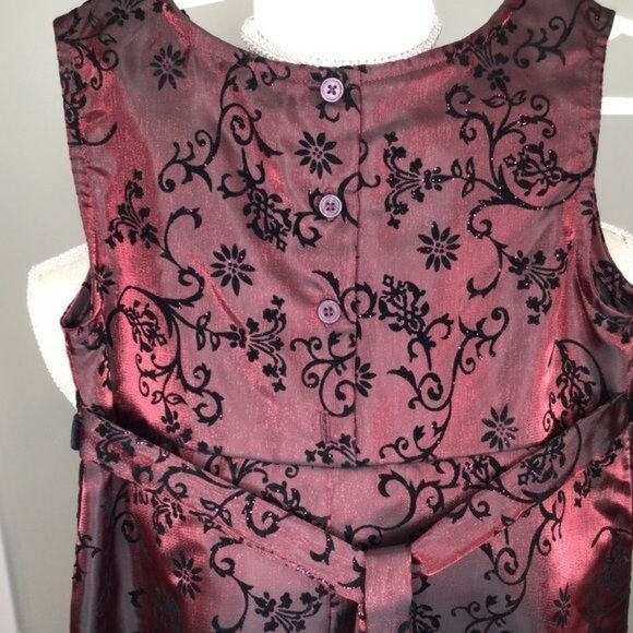 Sleeveless Dress Burgundy Red Black Flowers Pullover Buttons Size 7 - Picture 8 of 9